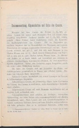 Zusammensetzung, Eigenschaften und Salze des Cocains.