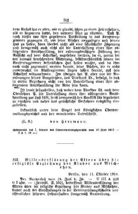 Willenserklärung der Eltern über die religiöse Erziehung der Kinder aus Mischehen : [C. Allgemeine Angelegenheiten der Unterrichtsanstalten]