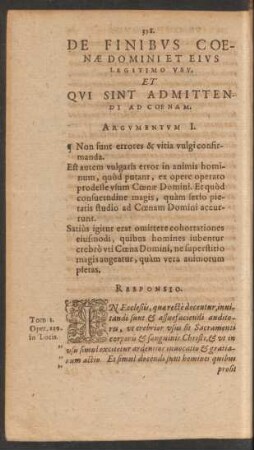 De Finibus Coenae Domini Et Eius Legitimo Usu. Et Qui Sint Admittendi Ad Coenam.