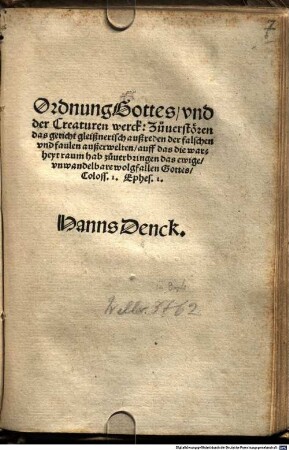 Ordnung Gottes, und der Creaturen Werk