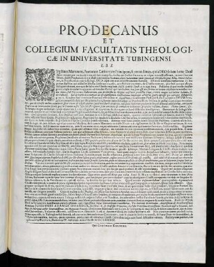 Pro-Decanus Et Collegium Facultatis Theologicae In Universitate Tubingensi L. B. S.