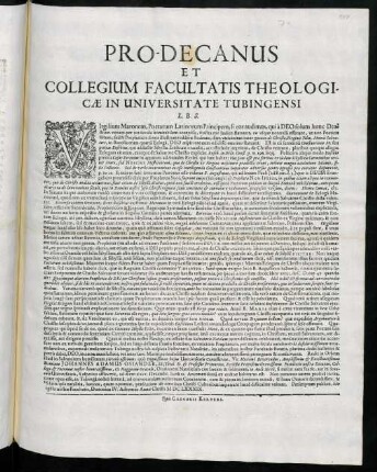 Pro-Decanus Et Collegium Facultatis Theologicae In Universitate Tubingensi L. B. S.