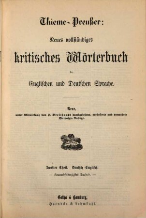 A new and complete critical dictionary of the English and German languages, Part 2. German - English