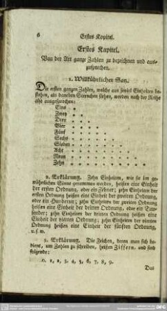 Erstes Kapitel. Von der Art ganze Zahlen zu bezeichnen und auszusprechen