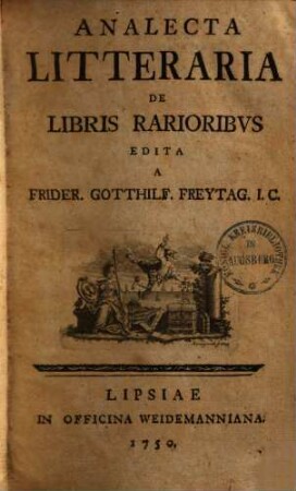 Analecta Litteraria De Libris Rarioribvs