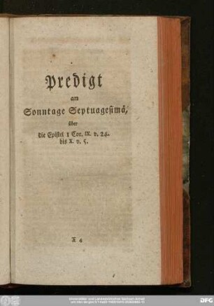 Predigt am Sonntage Septuagesimä, über die Epistel 1 Cor. IX. v. 24. bis X. v. 5.