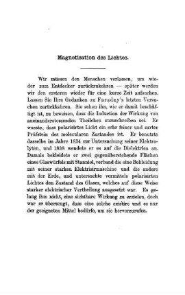 Magnetisation des Lichtes.