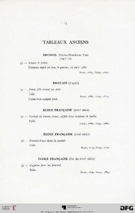 Tableaux anciens (Nr. 33-75) avec planche V