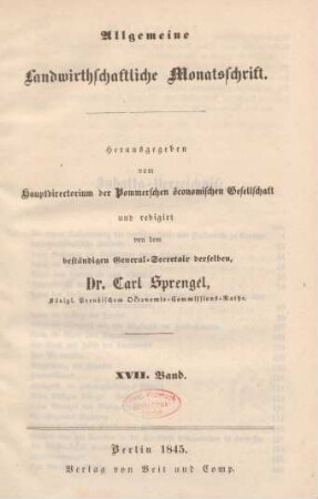 17.1845: Allgemeine Landwirthschaftliche Monatsschrift