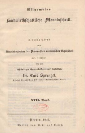 17.1845: Allgemeine Landwirthschaftliche Monatsschrift