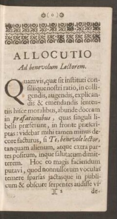 Allocutio Ad benevolum Lectorem.