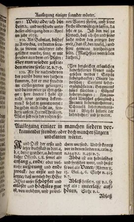 Auslegung einiger in manchen liedern vorkommender fremder/ oder doch manchen sängern unbekanten wörter.