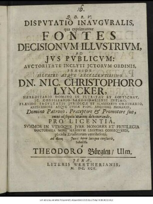 Disputatio Inauguralis, qua exprimuntur Fontes Decisionum Illustrium, Ad Ius Publicum