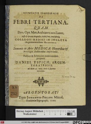 Disputatio Inauguralis De Febri Tertiana