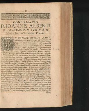 Confirmatio D. Ioannis Alberti Regis, Omnium Iurium & Privilegiorum Terrarum Prussiae.