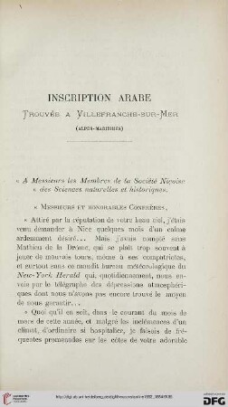 Sér. 3: Inscription arabe trouvée à Villefranche-sur-Mer (Alpes Maritimes)