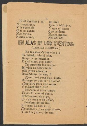 En alas de los vientos. : (Canción moderna)