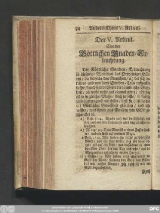 Der V. Articul. Von der Göttlichen Gnaden-Erleuchtung.