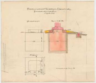 Thiersch, Friedrich von; Kirchscheidungen an der Unstrut; Denkmal für Bernhard Thiersch - Fundament (Ansicht, Längsschnitt, Schnitt)