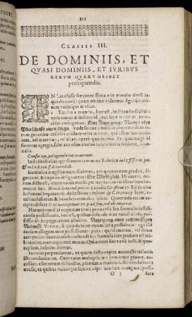 Classis III. De Dominiis, Et Quasi Dominiis, Et Iuribus Rerum Quarumlibet persequendis.