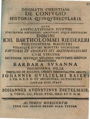 Dogmatis Christiani de coniugio historia quinque secularis