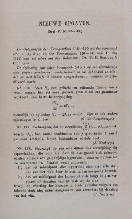 Nieuwe opgaven. (Deel V, no. 116 - 145.)