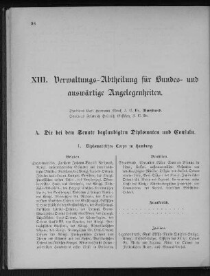 XIII. Verwaltungs-Abtheilung für Bundes- und auswärtige Angelegenheiten.