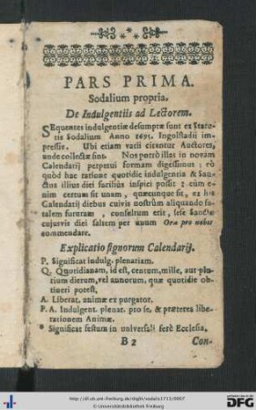 Pars Prima. Sodalium propria.
