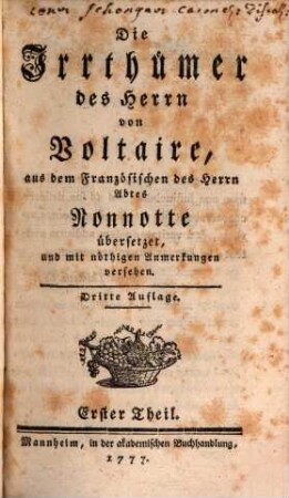 Die Irrthümer des Herrn von Voltaire, 1
