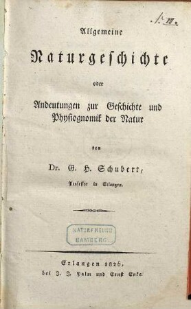 Allgemeine Naturgeschichte oder Andeutungen zur Geschichte und Physiognomik der Natur