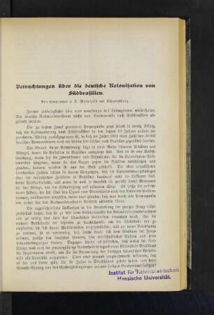 Betrachtungen über die deutsche Kolonialstation von Südbrasilien.
