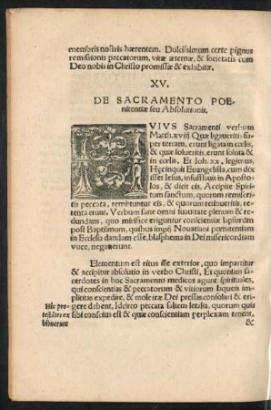 XV. De Sacramento Poenitentiae seu Absolutionis.