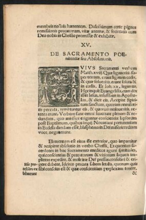 XV. De Sacramento Poenitentiae seu Absolutionis.