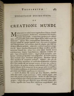Exercitatio Decima-Sexta. De Creatione Mundi.