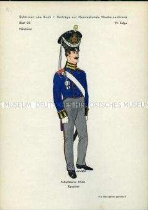 Uniformdarstellung, Kanonier der Artillerie zu Fuß, Königreich Hannover, 1840.