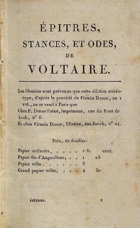 Épitres, stances et odes de Voltaire