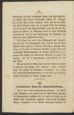 IV. Verschiedene Arten der Bewirthschaftung