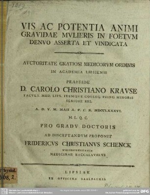 Vis Ac Potentia Animi Gravidae Mulieris In Foetum Denuo Asserta Et Vindicata