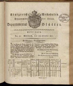 Nro. 81. Mittwoch, den 9ten October 1811 [-] Nro. 90. Sonnabend, den 9ten November 1811