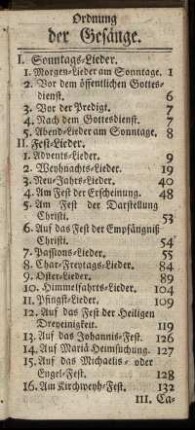 Ordnung der Gesänge.