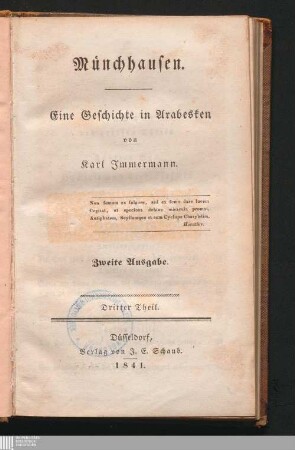 Dritter Theil: Münchhausen : eine Geschichte in Arabesken