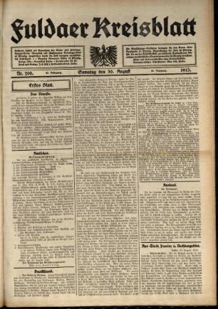 Erste Ausgabe vom Samstag, den 30. August 1913.