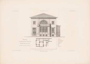 Wohnhaus des Baumeisters Hennicke, Berlin: Grundriss, Ansicht von der Straßenseite (aus: Architektonisches Skizzenbuch, H.126/3, 1874)