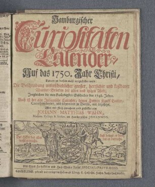 1750: Verbesserter hamburgischer Curiositäten-Calender