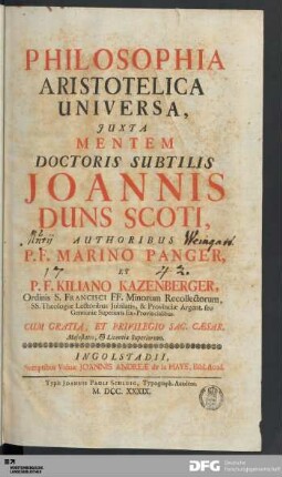 Philosophia Aristotelica Universa : Juxta Mentem Doctoris Subtilis Joannis Duns Scoti
