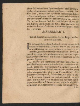 Membrum I. Confiderationis realis tractat de Imperio absolute considerato.