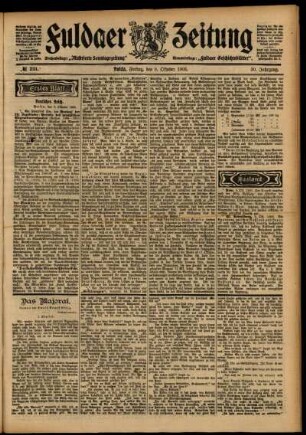 Erste Ausgabe vom Freitag, den 09. Oktober 1903.