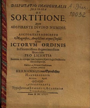 Disputatio Inauguralis Juridica De Sortitione