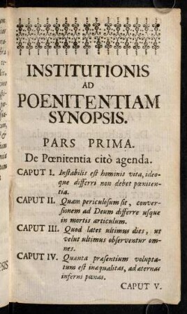 Institutionis Ad Poenitentiam Synopsis