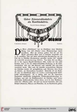 Über Feinmetallindustrie als Kunstindustrie